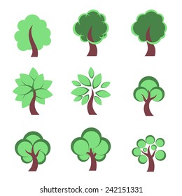 Set of Nine Abstract Trees vector illustration