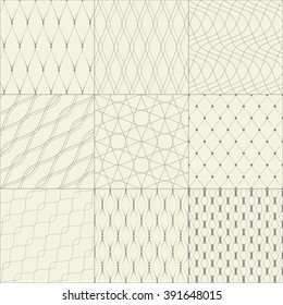 Set of nine abstract wavy seamless patterns