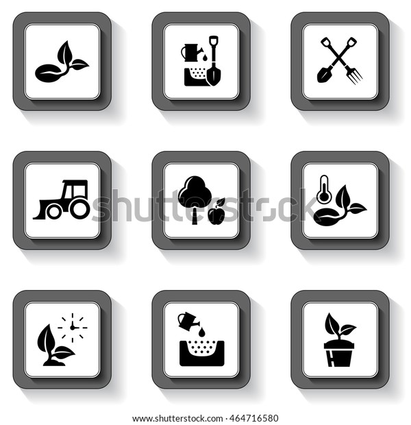 set of\
nine agriculture or garden buttons with\
shadow