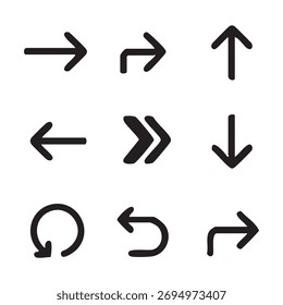 Set of nine arrow isolated on white background directions