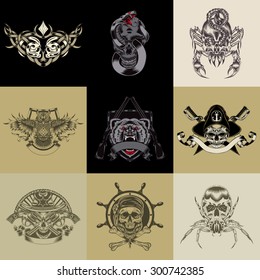 Set of nine art label. Vector iilustration.