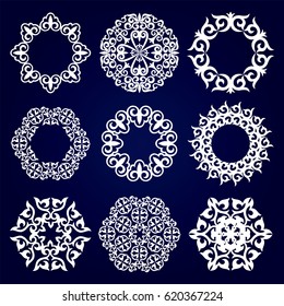 A set of nine Asian designs, medallions for design. Nine vector snowflakes for design of leaflets, postcards. Original ornaments