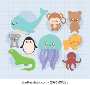set of nine baby animals
