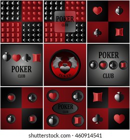 set of nine backgrounds and logos for poker club