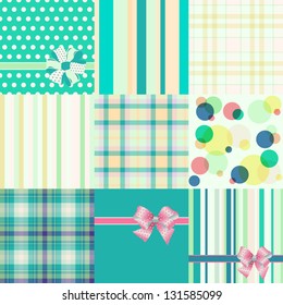 Set from nine backgrounds with the Scottish square, dots, strips, circles and bows (eps10)