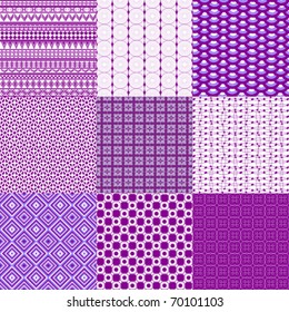 Set of nine backgrounds in violet and white