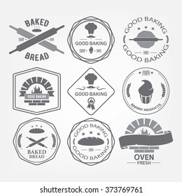 Set of nine bakery vector emblem. Fresh bread label. Shop.