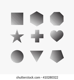 Set of the nine basic shape flat icons. Minimal geometry. White background. Stock vector.