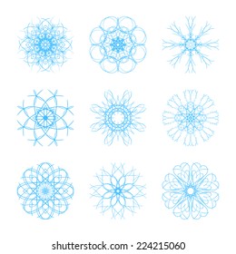 Set of nine beautiful original snowflake vectors isolated on white for christmas winter design