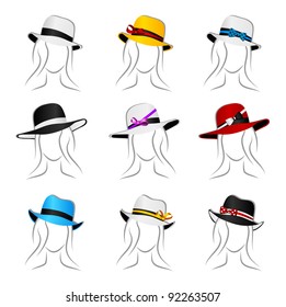 Set from nine beautiful woman summer hats