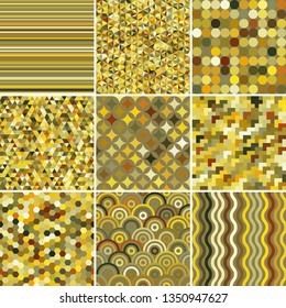 Set with nine beige seamless abstract geometric pattern, vector illustration