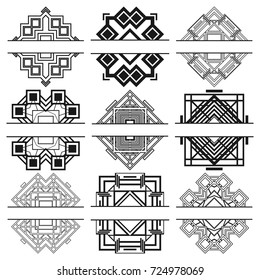 Set of nine black art deco frames on white. Template for design. Vector illustration eps10