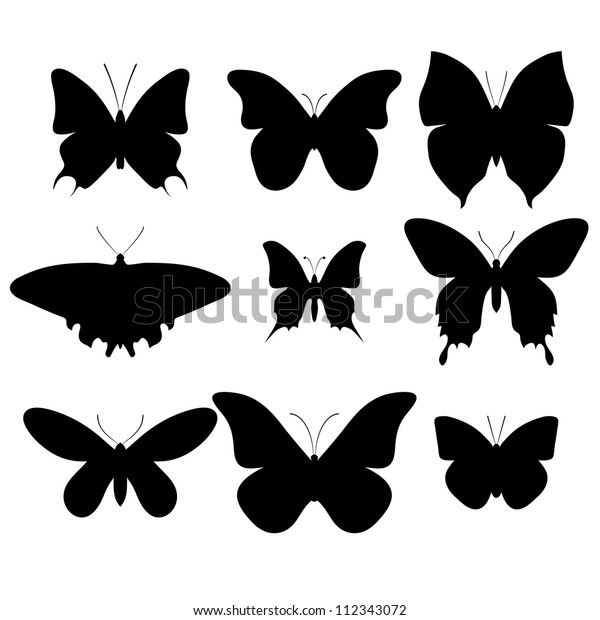 Set Nine Black Butterflies Silhouette Stock Vector (Royalty Free) 112343072