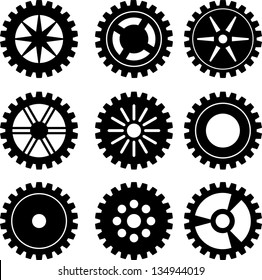 Set of nine black gears different forms. eps10