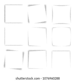 Set of nine black grunge dotted frames isolated on white background