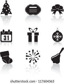 Set of nine black new year icons