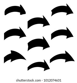 Set of nine black various arrows. Vector illustration
