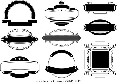 Set of nine black and white templates for logo design. emblem or other decor 