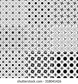 Set of Nine black and white Vector seamless pattern. Seamless background pattern. Modern stylish texture. Repeating geometric.
