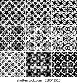 Set of Nine black and white Vector seamless pattern. Seamless background pattern. Modern stylish texture. Repeating geometric.

