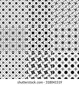 Set of Nine black and white Vector seamless pattern. Seamless background pattern. Modern stylish texture. Repeating geometric.
