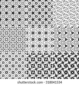 Set of Nine black and white Vector seamless pattern. Seamless background pattern. Modern stylish texture. Repeating geometric.
