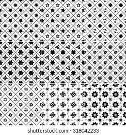 Set of Nine black and white Vector seamless pattern. Seamless background pattern. Modern stylish texture. Repeating geometric.