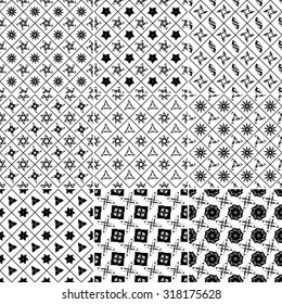 Set of Nine black and white Vector seamless pattern. Seamless background pattern. Modern stylish texture. Repeating geometric.