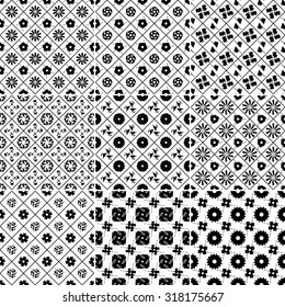 Set of Nine black and white Vector seamless pattern. Seamless background pattern. Modern stylish texture. Repeating geometric.