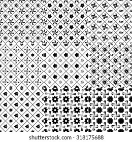 Set of Nine black and white Vector seamless pattern. Seamless background pattern. Modern stylish texture. Repeating geometric.
