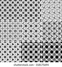 Set of Nine black and white Vector seamless pattern. Seamless background pattern. Modern stylish texture. Repeating geometric.