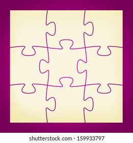 Set of nine blank isolated puzzle pieces / isolated puzzle / The  jigsaw on the dark violet background 