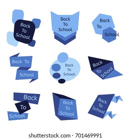 Set of nine blue back to school badges. School labels and icons collection. Vector illustration.