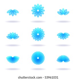 Set of nine blue symbols, vector illustration