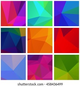 Set of nine bright, colored polygonal frames.