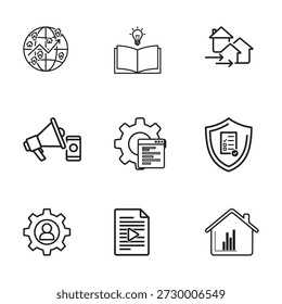 Satz von neun Unternehmens- und Technologiesymbolen für Web- und App-Design.