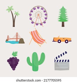 set of nine california items