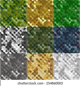 Set of nine camouflage seamless patterns (round shapes)