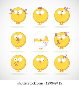 set nine chickens on white background