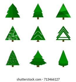 A set of nine Christmas trees.