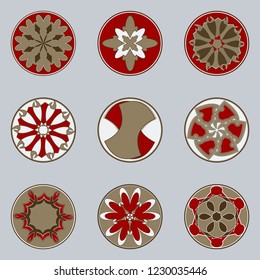 Set of nine circular patterns. Vector illustration