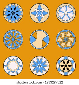 Set of nine circular patterns. Vector illustration