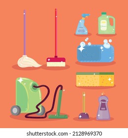 set of nine cleaning house items