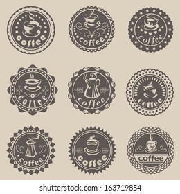 Set of nine coffee labels