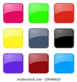 Set of nine color glass apps icons in pastel tones. EPS10 vector.