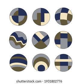 Set of nine colored circles. Abstract pattern based on geometric shapes