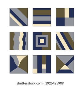 Un conjunto de nueve cuadros de colores. Patrón abstracto basado en formas geométricas