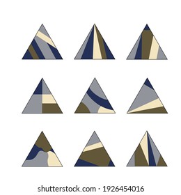 Set of nine colored triangles. Abstract pattern based on geometric shapes
