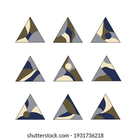 Set of nine colored triangles. Abstract pattern based on geometric shapes