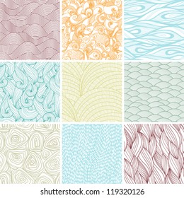 Set of nine colored wavy curly seamless textures